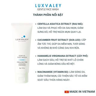 SỮA RỬA MẶT DƯỠNG TRẮNG VÀ NGĂN NGỪA MỤN LUXVALEY CHIẾT XUẤT RAU MÁ DƯA LEO AN TOÀN DỊU NHẸ PH 5.5