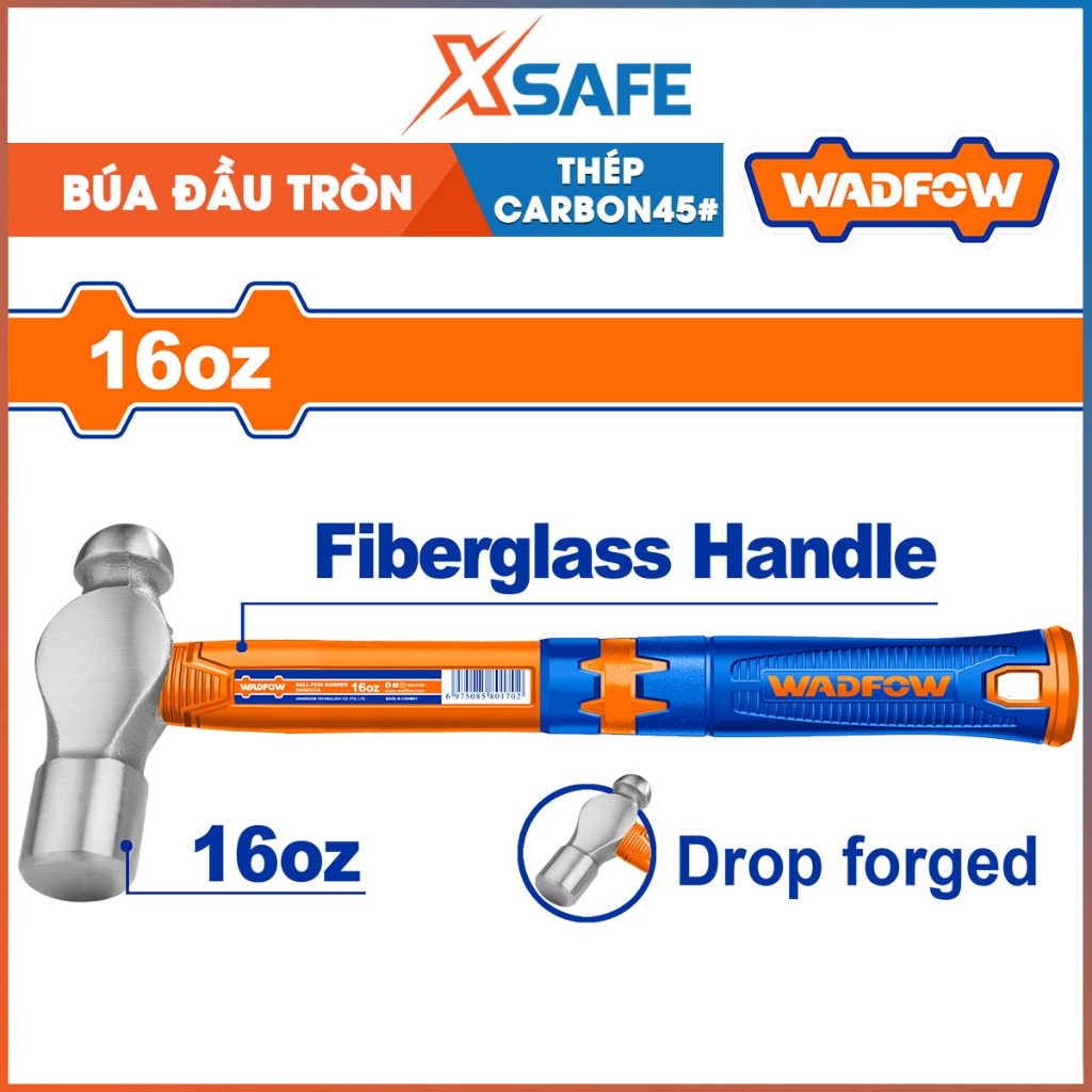 Búa đầu tròn WADFOW 220-1300g, đầu rèn thả thép carbon 45#, tay cầm sợi ...