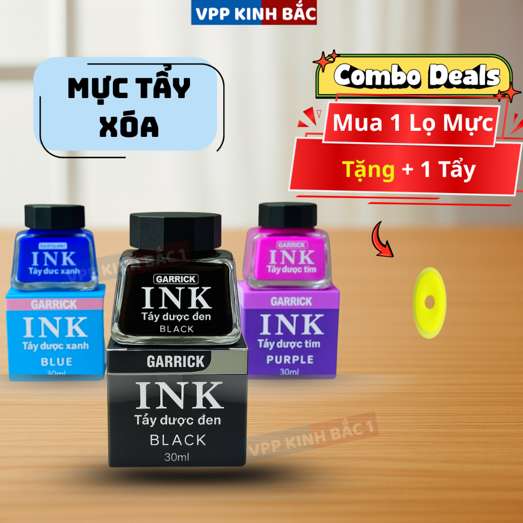 Lọ Mực Bơm Tẩy Được Cho Bút Máy – Kèm Tẩy Mực, Không Lem, Dễ Viết Cho Học Sinh