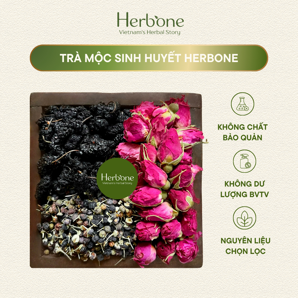 Trà Sinh Huyết HERBONE Hắc Kỷ Tử Nụ Hoa Hồng Dâu Tằm