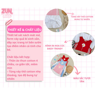 Váy Bé Gái Dáng Bí In Hoa Cúc Khuyết Cánh AZD556 – Thân Áo Thun Cotton Mềm, Tùng Váy Cotton Bung Xinh