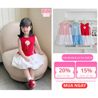 Váy Bé Gái Dáng Bí In Hoa Cúc Khuyết Cánh AZD556 – Thân Áo Thun Cotton Mềm, Tùng Váy Cotton Bung Xinh
