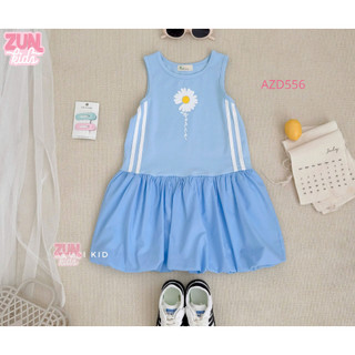 Váy Bé Gái Dáng Bí In Hoa Cúc Khuyết Cánh AZD556 – Thân Áo Thun Cotton Mềm, Tùng Váy Cotton Bung Xinh