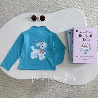 AT18-[tomnaukid] Áo thun dài tay cổ cao in hình viền sọc tay cho bé size từ 9-36Kg