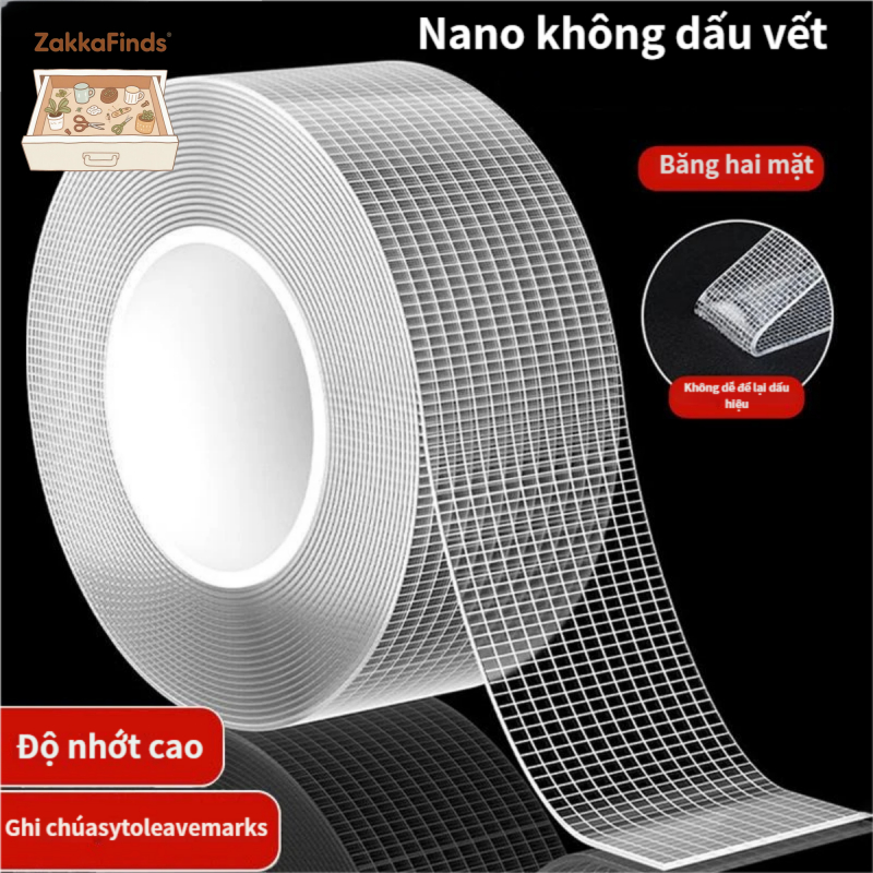 Băng Keo Lưới 2 Mặt Trong Suốt Siêu Dính, Băng Dính Nano Bám Dính Mọi Bề Mặt Có Thể Tái Sử Dụng