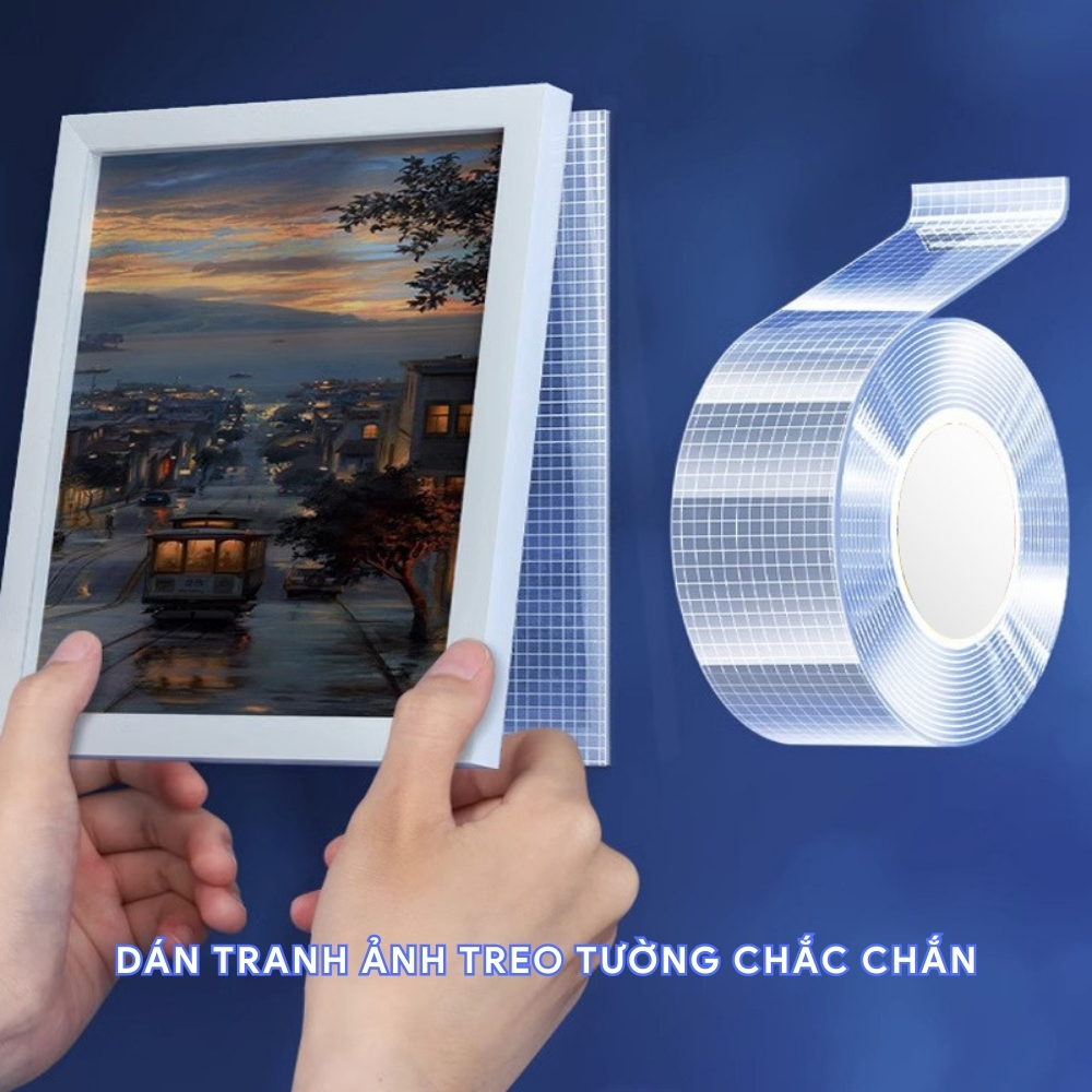 Băng Keo Lưới 2 Mặt Trong Suốt Siêu Dính, Băng Dính Nano Bám Dính Mọi Bề Mặt Có Thể Tái Sử Dụng