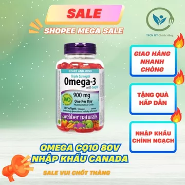 {HÀNG CÔNG TY} Dầu cá Omega 3 with CoQ10 900mg Webber Naturals 80 viên mềm