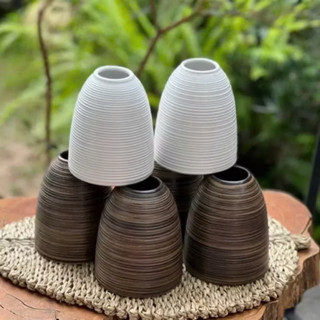 Bình Hoa Gốm Mini 15cm | Để Bàn Decor Dáng Chuông Vân Ganh Gốm Sứ Bát Tràng men gốm sắc nét họa tiết vân ngang