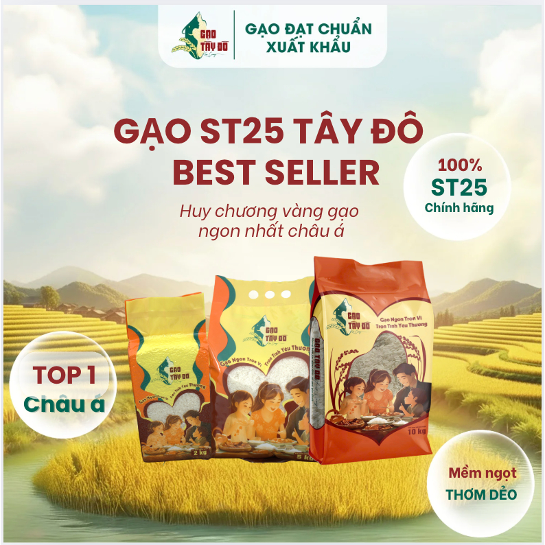 Gạo ST25 Tây Đô Kim Cương 2kg/5kg/10kg - Gạo Ngon Thơm Dẻo, Cơm Mềm, Ngọt Tự Nhiên [ST00]