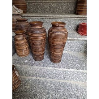 Bình hoa gốm dáng đùi dế men nâu mộc và xanh hoả biến cao 35cm Gốm sứ Bát Tràng