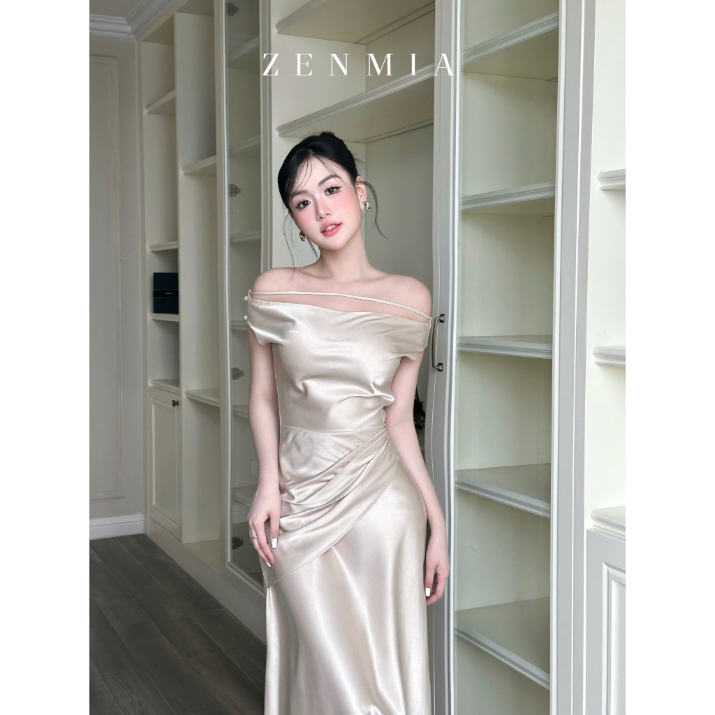 MAYLA Dress ZENMIA Đầm Lụa Trễ Vai Xếp Ly Eo Ôm Body Sang Trọng | Thanh Lịch