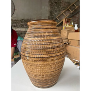 Bình gốm cắm hoa dáng chum miệng rộng cao 31cm gốm sứ Bát Tràng