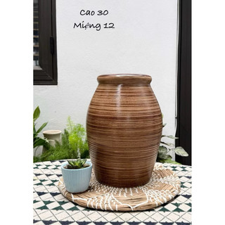 Bình gốm cắm hoa dáng chum miệng rộng cao 31cm gốm sứ Bát Tràng