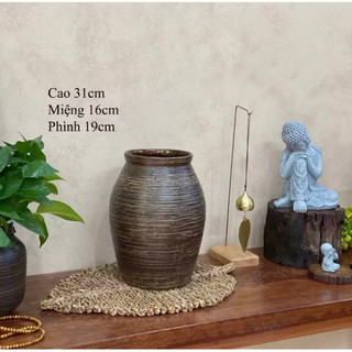Bình gốm cắm hoa dáng chum miệng rộng cao 31cm gốm sứ Bát Tràng