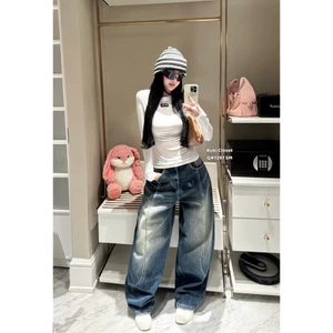 Quần jeans suông gân mài bạc lót nỉ