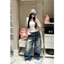 Quần jeans suông gân mài bạc lót nỉ