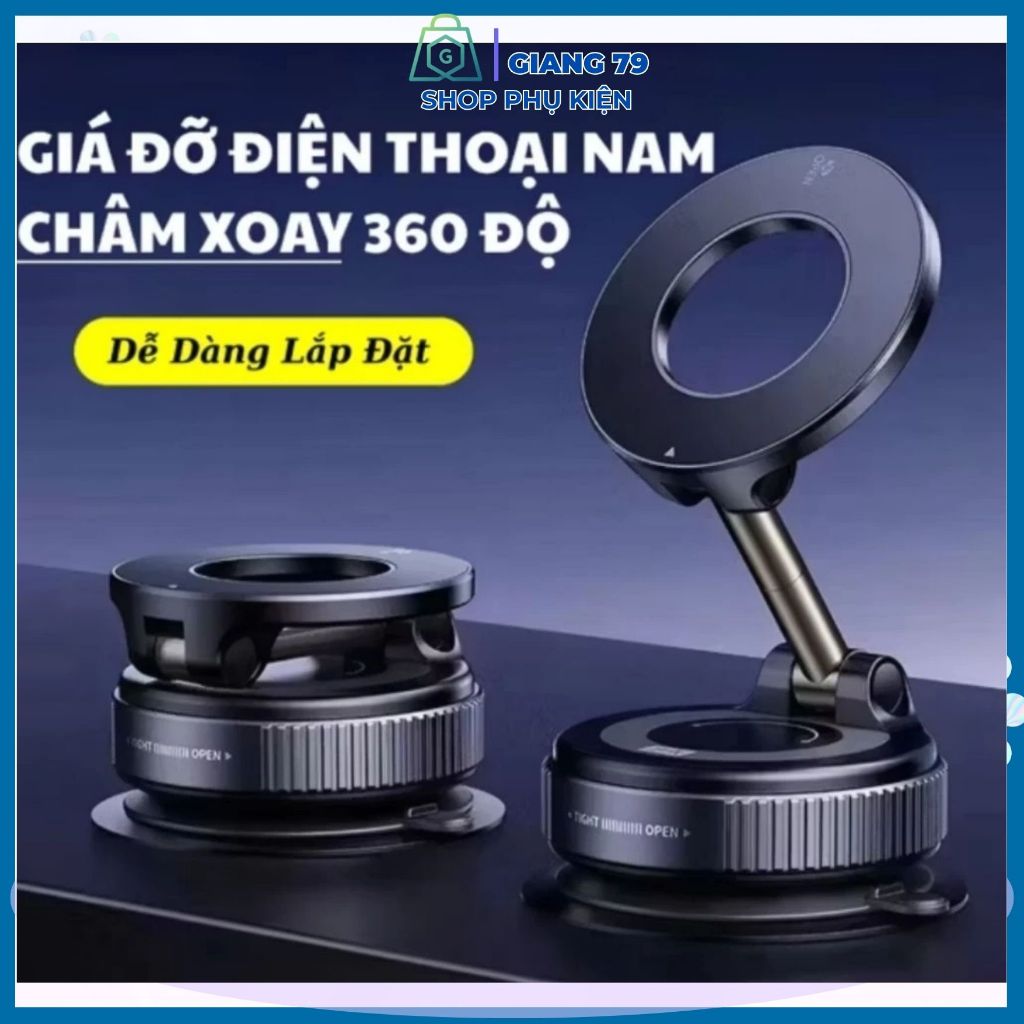 Giá Đỡ Điện Thoại Từ Tính Trên Xe Hơi K007 Đế  Hút Chân Không, Xoay 360. Gập 180