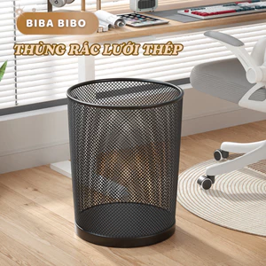 Thùng Rác Lưới Thép Đen BIBABIBO – Giỏ Đựng Giấy Vụn Văn Phòng, Sọt Quần Áo Bẩn Công Nghệ Nướng Kim Loại Cao Cấp