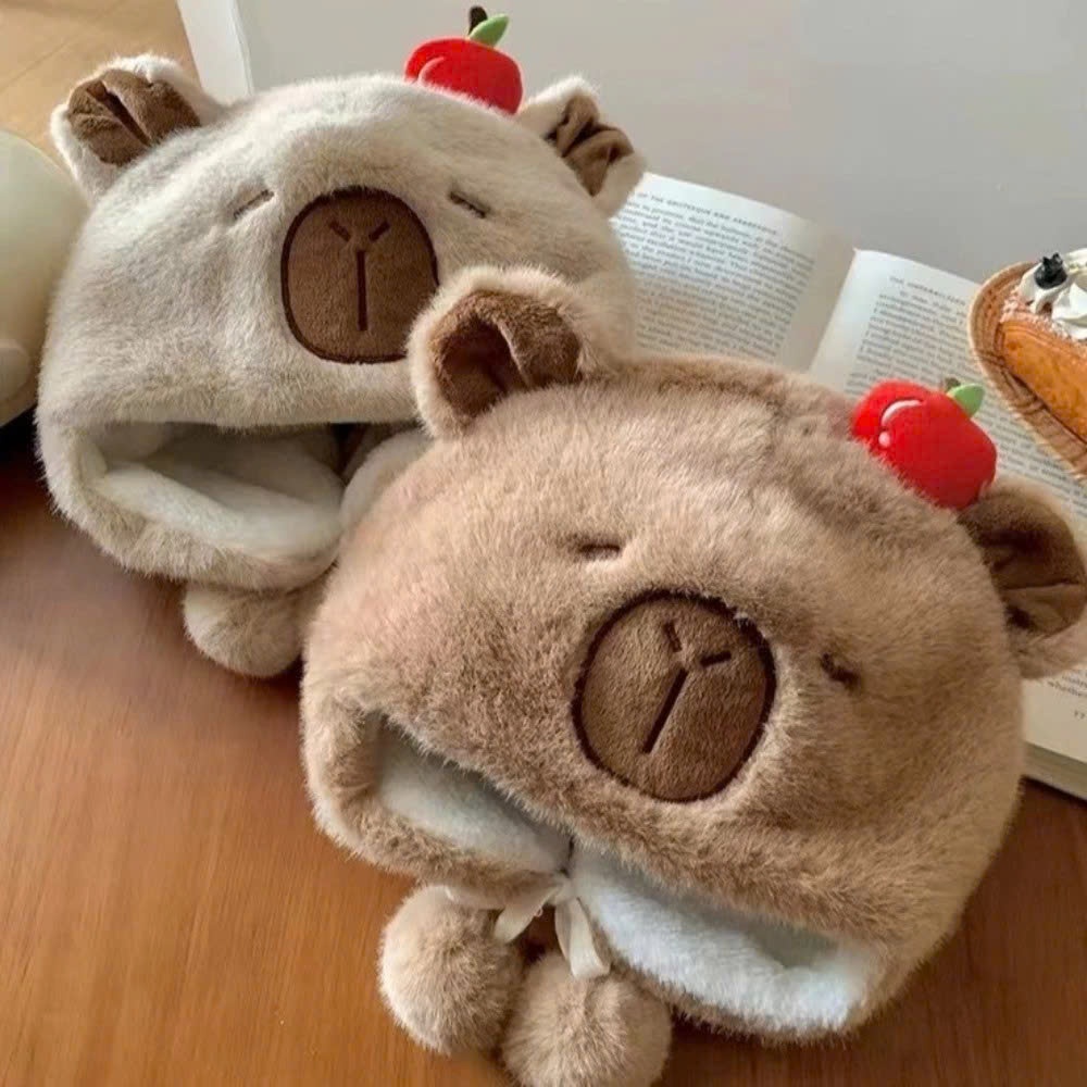Mũ capybara bịt tai dây quả bông mẫu mới năm 2025 mũ lông ấm áp thời trang