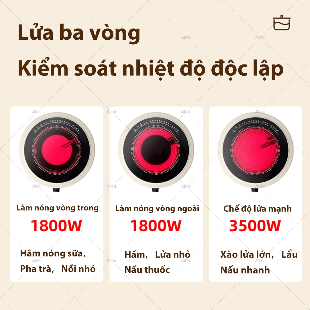 Bếp Hồng Ngoại Cao Cấp Cảm Ứng - Mặt Kính Vi Tinh Chống Nước, Công Suất 3500W, Tặng kèm nồi
