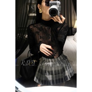 Set nàng thơ áo ren nơ cổ lọ chất co dãn mix chân váy ren xếp ly siêu đẹp sang chảnh dành cho chị em - Baotrang.clothes