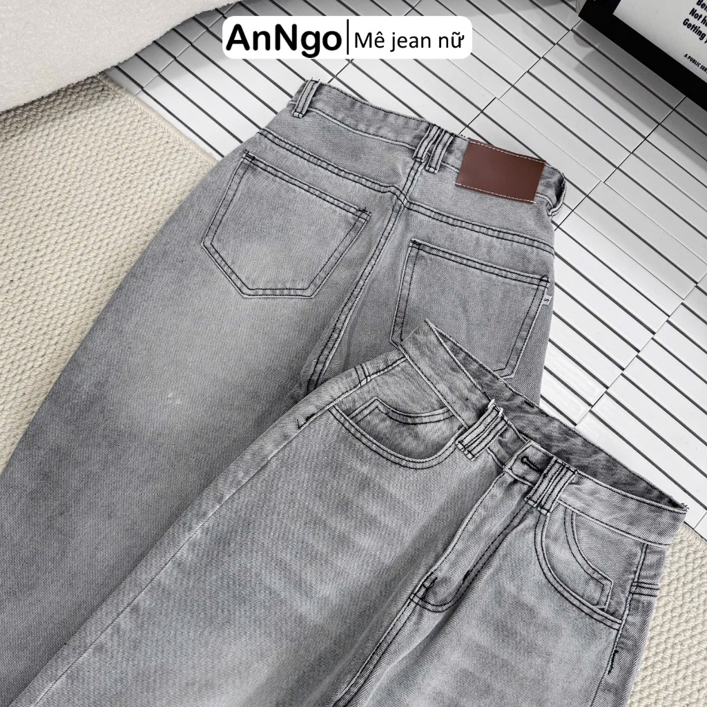 (Có big size) Quần jean ống suông nữ xám nhạt cá tính, chất jean denim không giãn dày dặn Anngo - AT559