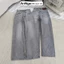 Quần jean ống suông nữ xám nhạt cá tính, chất jean denim không giãn dày dặn Anngo - AT559