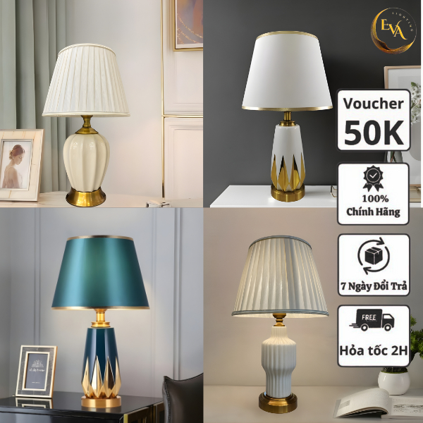 Đèn bàn gốm đèn ngủ decor EVA trang trí phòng khách, phòng ngủ, bàn làm việc phong cách hiện đại bảo hành 12 tháng