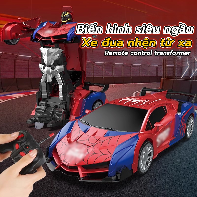 Xe ô tô điều khiển từ xa Spider-Man biến hình Robot, có đèn xoay 360, XE RC ĐIỀU KHIỂN 2.4G SIÊU MẠNH,  độ sử dụng pin
