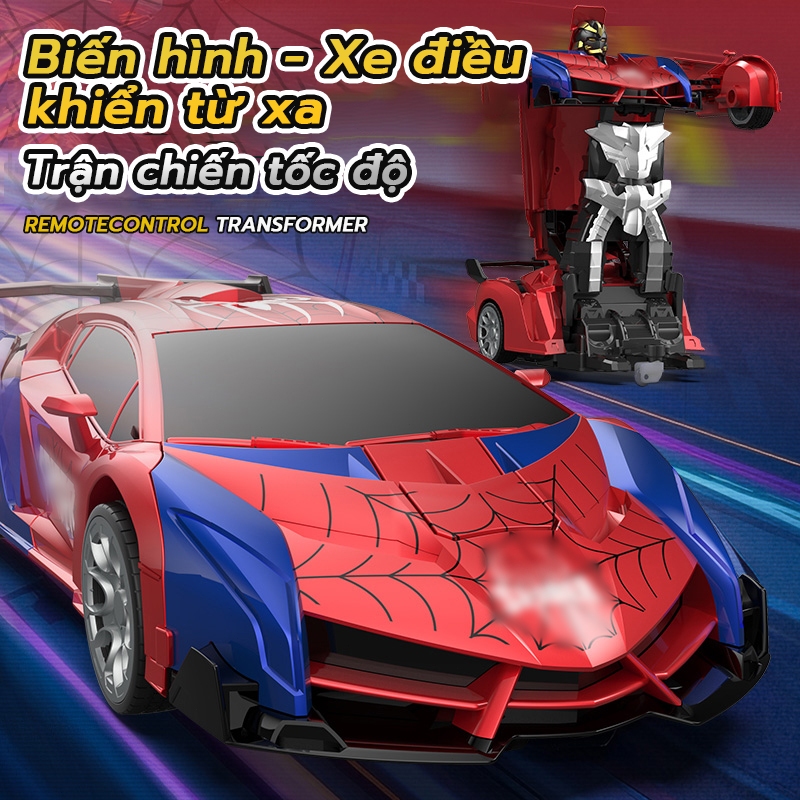 Xe ô tô điều khiển từ xa Spider-Man biến hình Robot, có đèn xoay 360, XE RC ĐIỀU KHIỂN 2.4G SIÊU MẠNH,  độ sử dụng pin