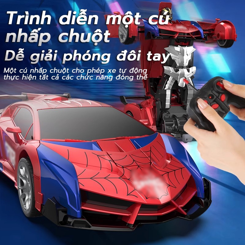 Xe ô tô điều khiển từ xa Spider-Man biến hình Robot, có đèn xoay 360, XE RC ĐIỀU KHIỂN 2.4G SIÊU MẠNH,  độ sử dụng pin