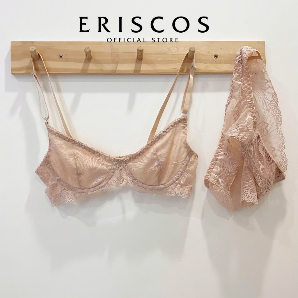 Bộ đồ lót Eriscos áo cup chéo có gọng không mút nâng quả áo nhỏ tạo khe sâu dáng V-Line quyến rũ dáng quần basic