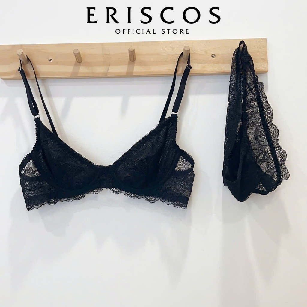 Bộ đồ lót Eriscos áo cup chéo có gọng không mút nâng quả áo nhỏ tạo khe sâu dáng V-Line quyến rũ dáng quần basic