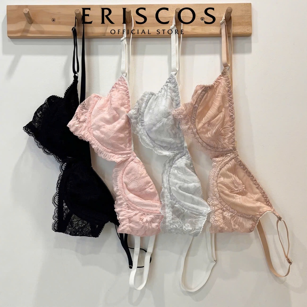 Bộ đồ lót Eriscos áo cup chéo có gọng không mút nâng quả áo nhỏ tạo khe sâu dáng V-Line quyến rũ dáng quần basic
