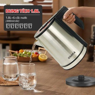 Bình Đun Siêu Tốc Inox 304 Mờ Osaka KT-1820 1.8L 1500W – Đun Nước Nhanh, Tự Ngắt