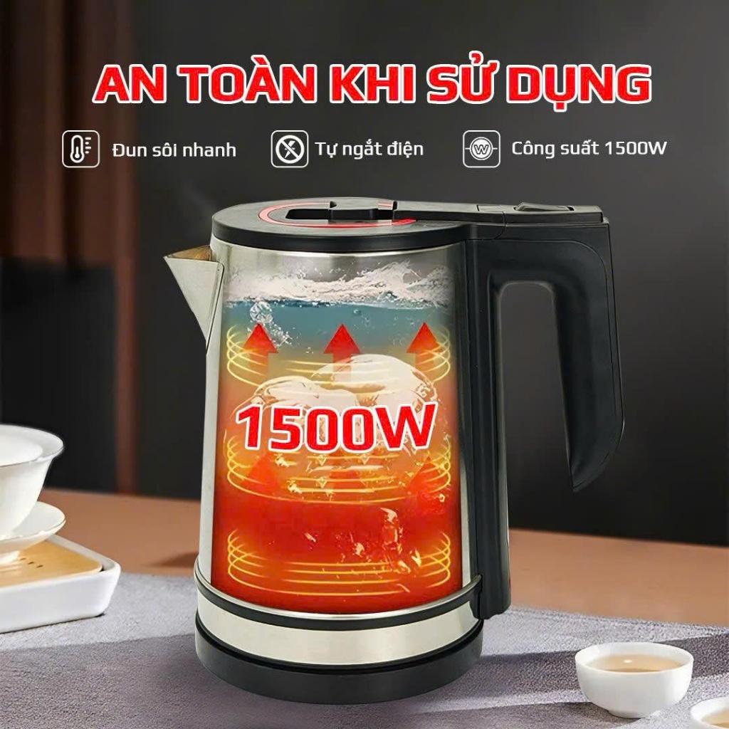 Ấm Đun Nước Siêu Tốc OSAKA KT-1820 Inox Mờ 304 – Dung Tích 1.8L, Công Suất 1500W, Lòng Inox 304