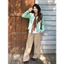 -Áo len xanh mint + kèm khăn nâu chấm bi – size S–2XL