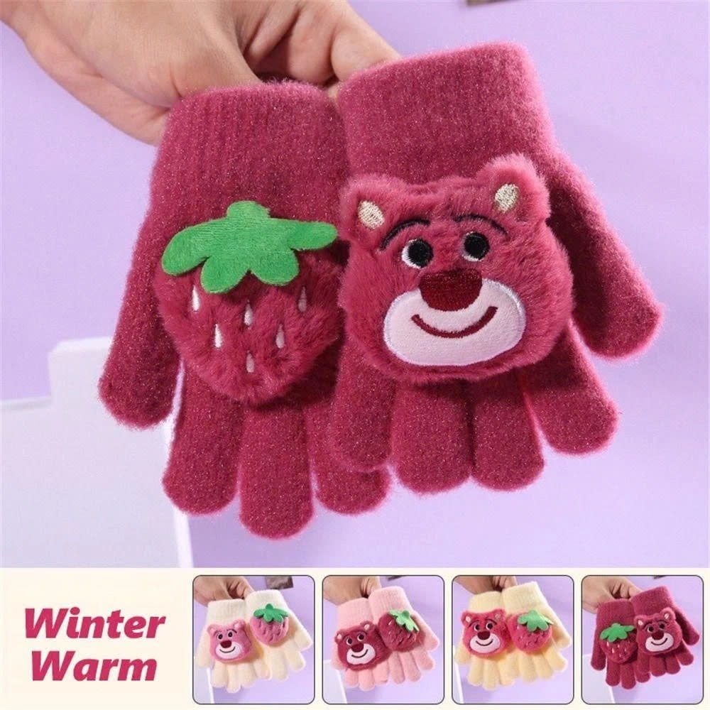 Găng Tay Full Ngón Cho Bé 1-5 Tuổi Hình Gấu Dâu, Ấm Áp và Mềm Mại