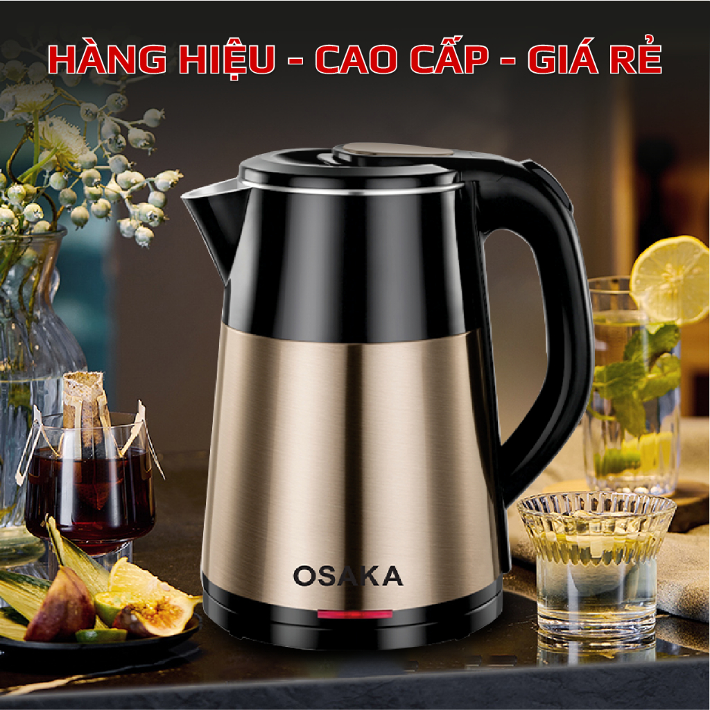 Ấm Đun Nước Siêu Tốc OSAKA KT-1822 Inox 304 – Dung Tích 1.8L, Đun Nóng Nhanh, Thân 3 Lớp Cách Nhiệt