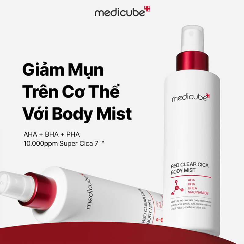 Xịt dưỡng thể cho da mụn medicube Red Clear Cica Body Mist 200ml -giảm vi khuẩn mụn trứng cá và làm dịu mụn trứng cá
