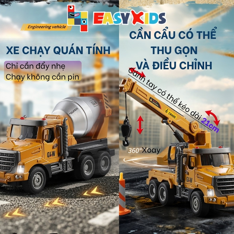 Xe đồ chơi xe tải lớn tỷ lệ 1:46 xe đồ chơi, xe kỹ thuật hợp kim, cần cẩu