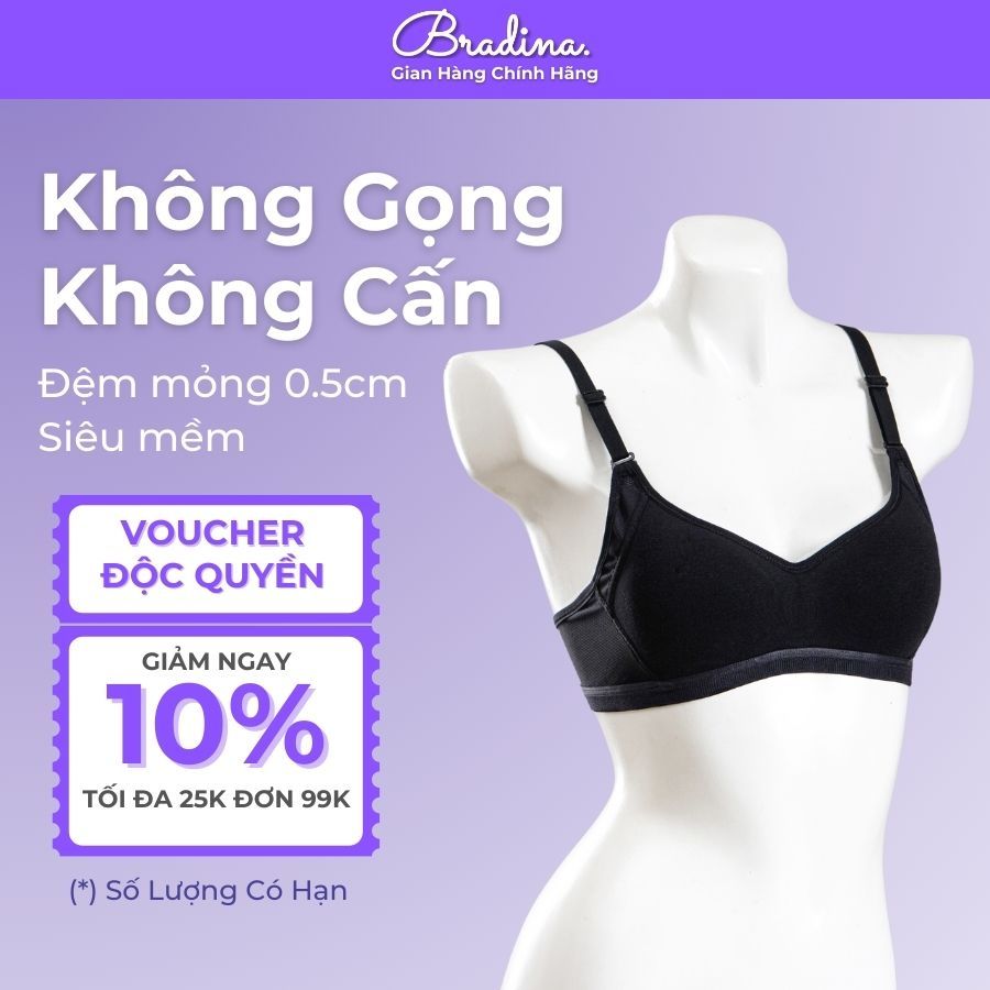 Áo lót nữ không gọng đệm mỏng Bradina Cotton Basic, áo bra nâng ngực nhẹ, thoáng khí tốt ALKG5