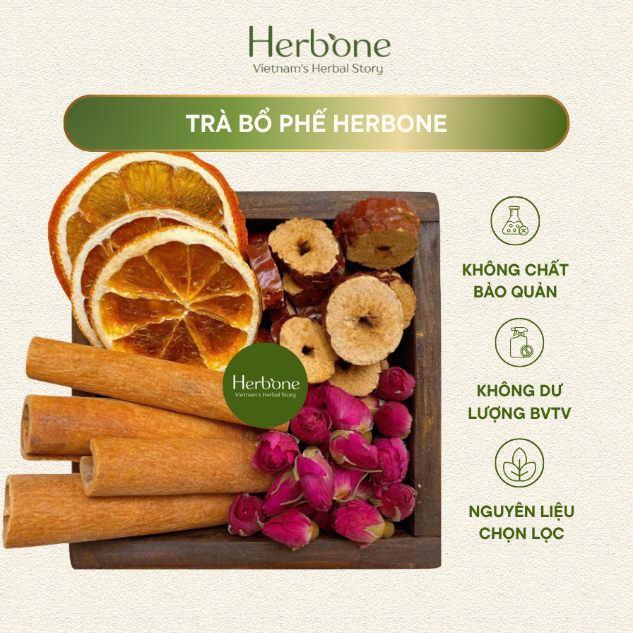 Trà Thảo Mộc Trà Bổ Phế, Trà Cam Quế HERBONE Giảm Ho, Giữ Ấm Cơ Thể