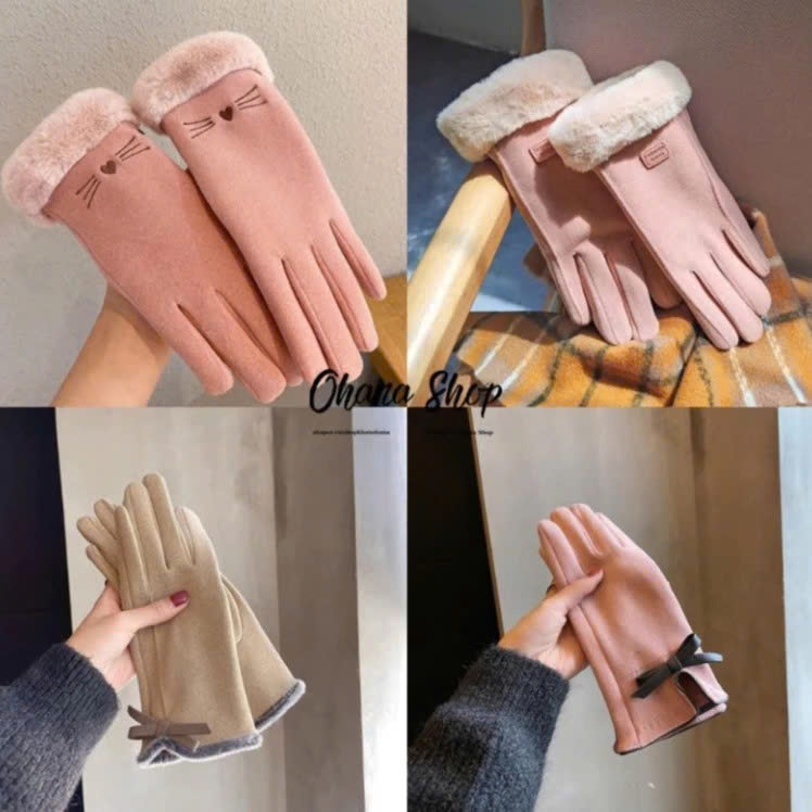 Găng Tay Mùa Đông Nữ - Găng Tay Cảm Ứng Điện Thoại Lót Lông Nhung Mềm Mịn, Dày Dặn