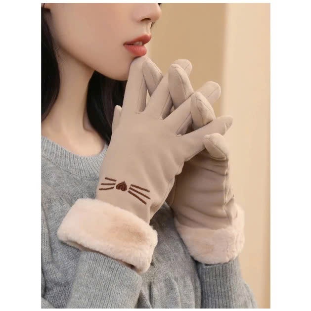 Găng Tay Mùa Đông Nữ - Găng Tay Cảm Ứng Điện Thoại Lót Lông Nhung Mềm Mịn, Dày Dặn
