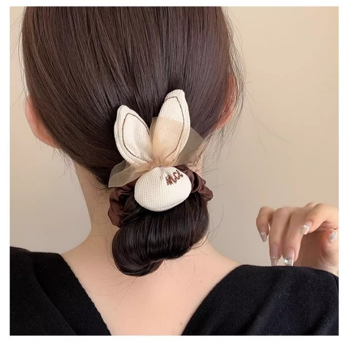 Dây Buộc Tóc Nhún Đính Thỏ,Nơ, Hoa Tông Nâu Tiểu Thư Xinh Xắn Phụ Kiện Tóc Empoli