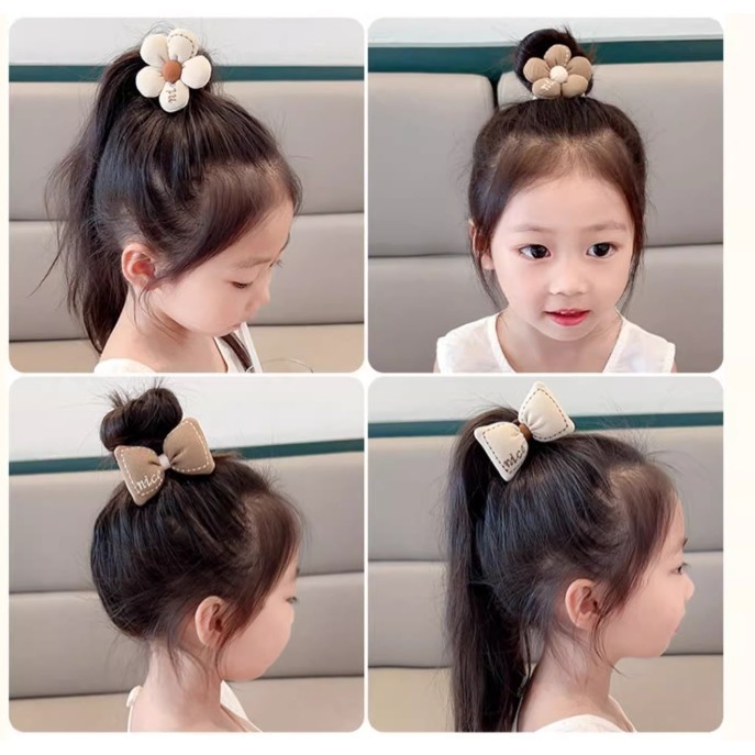 Dây Buộc Tóc Nhún Đính Thỏ,Nơ, Hoa Tông Nâu Tiểu Thư Xinh Xắn Phụ Kiện Tóc Empoli