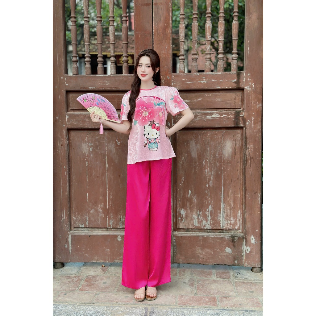 Bộ lam gấm họa tiết chất liệu gấm phối lụa latin thoáng mát không bai nhão thấm hút mồ hôi tốt s1327 3D