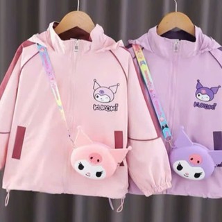 Áo khoác lót lông kuromi cho bé gái,lót lông dày dặn,giữ ấm tốt. áo chống gió,cản nước,size từ 15 đến 40kg.