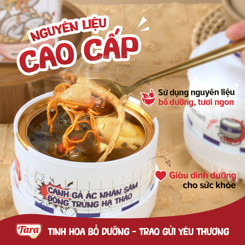 COMBO HOÀNG NGỌC: Canh Gà Ác Nhân Sâm Đông Trùng Hạ Thảo Hộp 258G TẶNG Chè Lê Nướng Ngân Nhĩ 168G I TARA